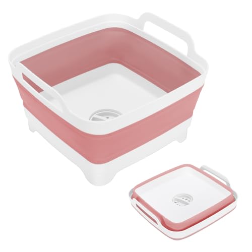 Image of Collapsible Dish Basin, 2.4 Gallon Foldable Kitchen Sink with Drain Plug for Space-Saving Dish Washing, Vegetable & Baby Bottle Cleaning