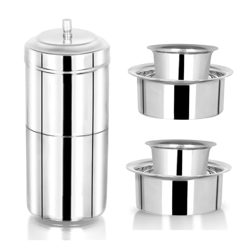 Image of Pure Stainless Steel 304 Grade (175ml + 2 Dabara & 2 Glass) Filter Coffee Maker Steel Indian Coffee Filter for Home Coffee Filter