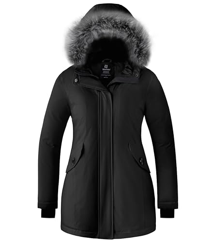 wantdo Women's Winter Coat Waterproof Puffer Jacket Thicken Parka with Fur Hood