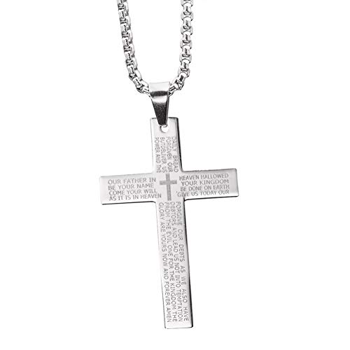 Himpokejg Women Men Fashion English Letters Cross Pendant Necklace Jewelry for Women Lady Girl Xmas Gift Silver