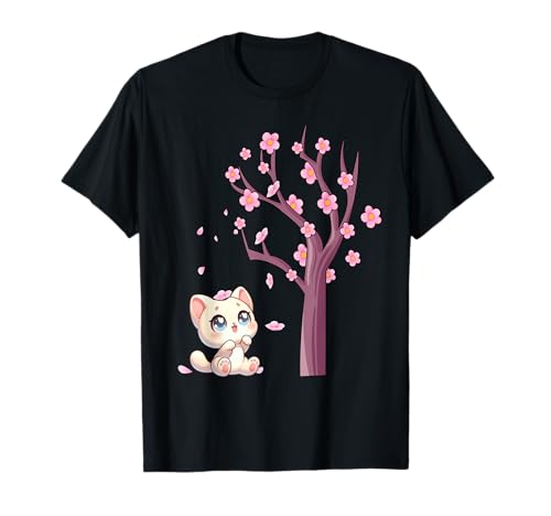 Kawaii Japonés Cherry Blossom Anime Cats Sakura Cat Owner Camiseta