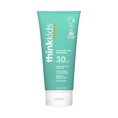 Thinkkids SPF 30 Mineral Sunscreen for Kids Clear Zinc Oxide 6 fl oz Natural Vegan Reef Safe Water Resistant Broad Spectrum UVA/UVB Sun Protection