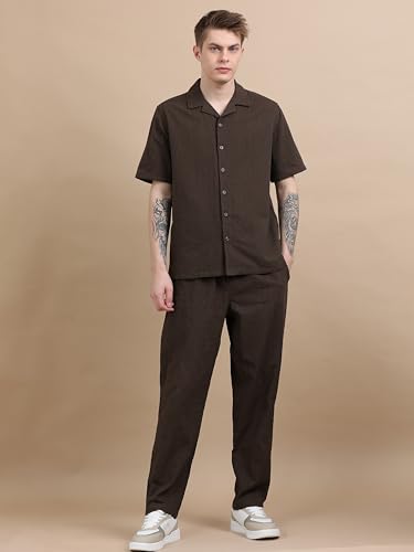 Image of StitchX Men's Airport Look Textured Seersucker Resort Cotton Shirt & Trouser Co-Ord Set S-2XL