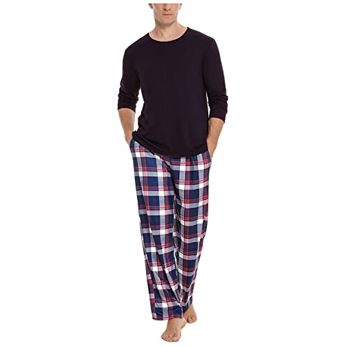 Yvelands Hommes 2 Pièces Pyjamas De Noël Tenues Décontracté Plus La Taille À Manches Longues Pantalon À Carreaux Costume Vêtements De Nuit Confortables (B) Cover