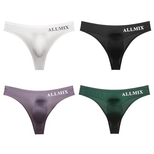 Ice Silk Breathable Men's T-Back Underwear, Comfortable Thongs G-String Underpants T-Back Low Rise Bikini Briefs(4Pcs B,Large)