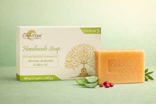 Image of Natural Bathing Soap Bar with Aloe Vera Berberries & Olive Oil | Moisturizing Deep Cleanser for Glowing Radiant Skin | All Skin Types 100g