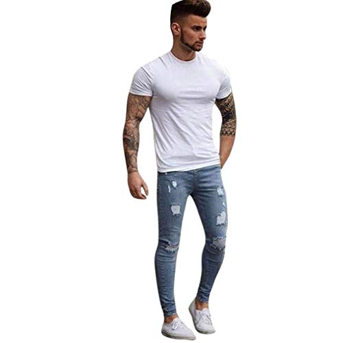 Targogo Jeans ClAcsicos De Moda para Hombre Jeans Slim Fit Mezclilla De Jeans Skinny Destruidos Pantalones De ChAcndal Estilo Boyfriend Jeans De Pierna Recta Jeans para Ciclista Stretch Regular Jeans