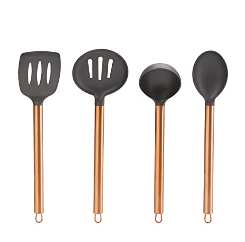 Servappetit 5 Pc Cooking Utensil Set - Slotted Spoon, Slotted Spatula, Oval Spoon, Round Spoon With Holder - Heat Resistant, Non-Stick - Copper #TOP1