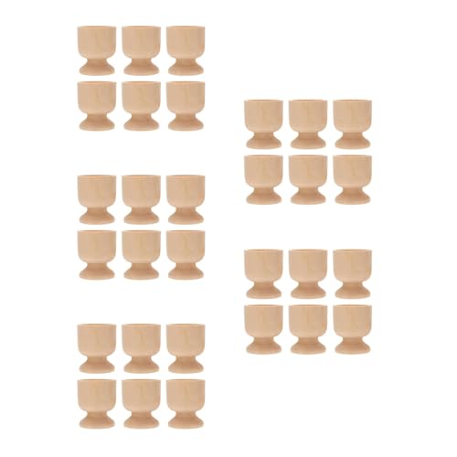 LUOZZY 30pcs Unfinished Wooden Easter Egg Cups DIY Wine Shaped Stands for Kids Home Decorations Craft Projects