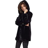 URBAN CLASSICS Abrigo de Pelo Sintético para Mujer con Capucha Grande, Chaqueta con Bolsillos Laterales y Cierre de Ojal, Talla 3XL negro