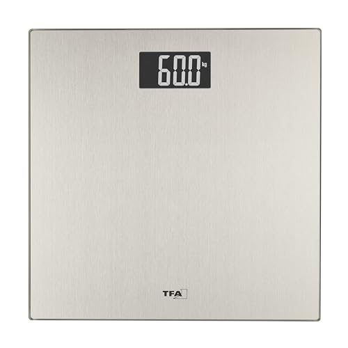 TFA Dostmann Personas Báscula digital Step Steel con pantalla invertida, 50.1016, plana con superficie de acero inoxidable, báscula de hasta 180 kg, Auto-On-Off, gran superficie de pie, color plateado