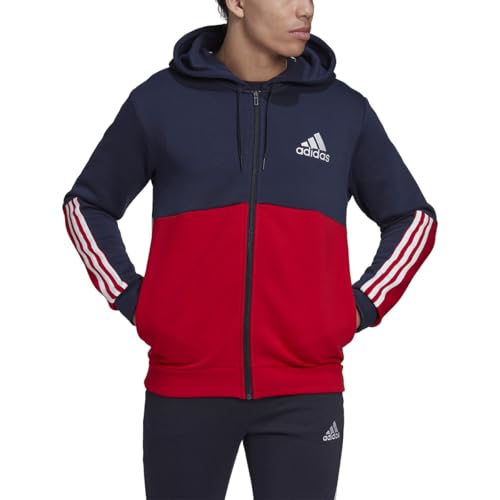 adidas mens Essentials Colorblock Full Zip Hoodie Ink/Scarlet Small