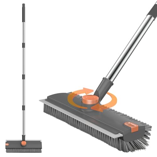 Image of SetSail Floor Scrub Brush, 3 in 1 Floor Scrub Brush with 54-in Adjustable Long Handle and Scraper Heavy Duty Stiff Bristle Floor Scrubber for Cleaning Shower Bathroom Kitchen Patio Garage, Grey&Orange