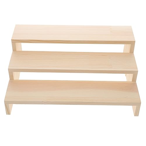 POPETPOP 3 piezas Soporte Exhibición Joyas de Madera Estante Elevador Artesanal para Anillos Organizador Compacto para Escritorio y Tienda Diseño Simple y Elegante para Decoración Hogar y