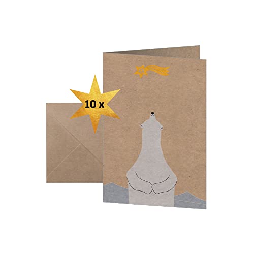 Sigel Ds084 Biglietti Natalizi "Polar Bear With Shooting Star", A6, 10 Biglietti, Facile Da Stampare