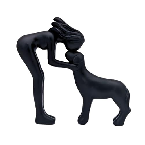 perfk Estatua de Mujer y Perro, decoración, Regalos para mamá, pequeñas artesanías de Resina, Figura única, Escultura de Perro para Estante, Negro