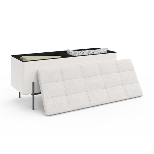 Banc coffre rangement LOUIS pieds métal 100 cm tissu bouclette - vue 6