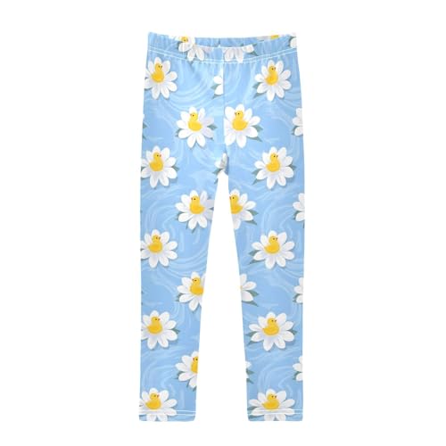 ALAZA Girls' Leggings Children's Yoga Pants Skinny Printed Dance Duck Flowers Blue Comfortable 4T