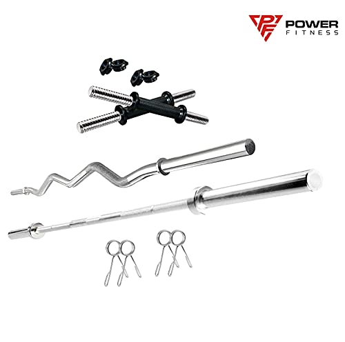 Image of POWER FITNESS 20-50 kg Plastic Home Gym Combo with 3 FIT CURL Rod 3 FIT sated Rod, Multicolour (40 kg Home Gym Set)
