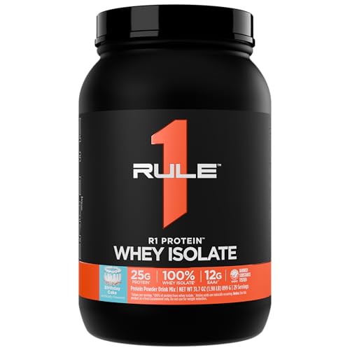 Rule 1 R1 Protein Whey Isolate - with 25g Protein & 6g BCAA Exclusively from Isolated & Hydrolyzed Sources for Workout Recovery (2 Pounds*, Birthday Cake)