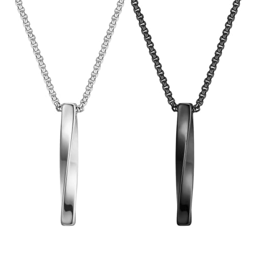 Kawailay Collar de barra con forma de cubo trenzado, 2 unidades, estilo vintage, rock, punk, hip hop, rapero, motero, collar fresco para hombre, plateado y negro