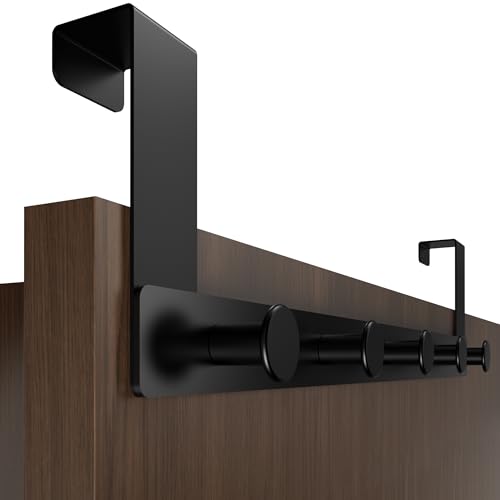 Menz Türgarderobe zum Einhängen, Schwarz - Edelstahl Tür-Garderobe mit Türhaken in runder Ausführung, stabile Türhakenleiste zum Einhängen, praktische Kleiderhaken Tür