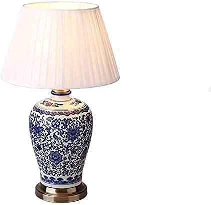 Lampe de bureau en céramique bleue et blanche pour chevet de chambre
