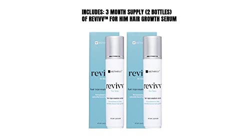Revivv® Men Hair Rejuvenation Serum 2-Pack – 100% Natural, Topical Hair Care For Visibly Thicker Fuller Hair – Dermatologist Recommended – Two-1Oz Bottles, 90-Day Supply #TOP4