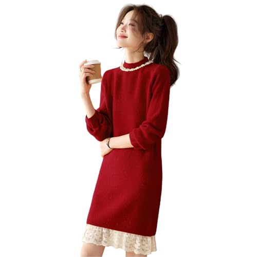 Robe pull mi-longue femme chic vêtement hiver en tricot chaud
