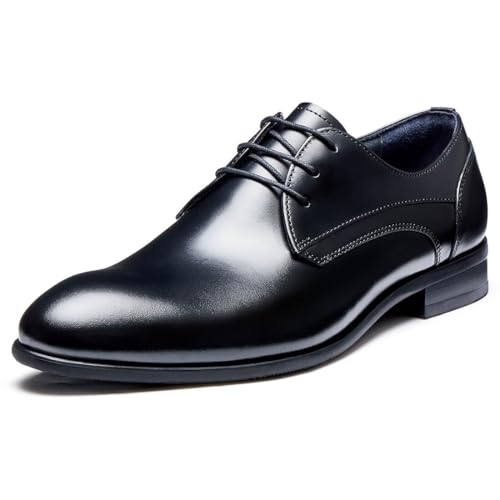 Image of Men's Dress Shoes, Genuine Leather Oxford Shoes for Men, Wingtip Brogue and Plain Toe Lace Up Formal Business Wedding Derby Shoes