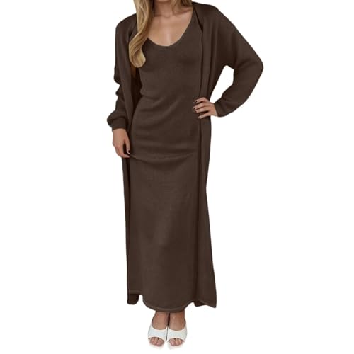 Ensemble jupe et cardigan en dentelle tricotée marron taille M pour femme au quotidien