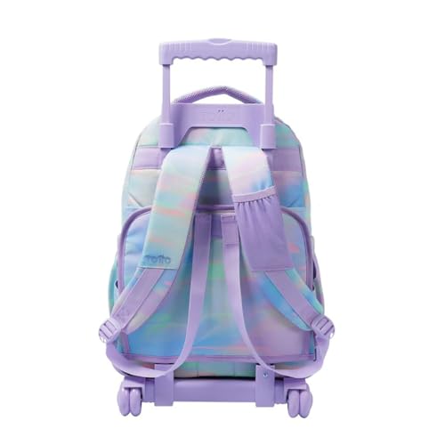 TOTTO - Mochila Escolar con Ruedas, Modelo Renglones, Capacidad 26,21 Litros, Bolsillo para PC 14" y Bolsillo para Botella, Correas en S para Mayor Comodidad, Resistente, Estampado Luminia