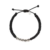 Nanna Folk - Pulsera Pebbles Dark Silver - Pulsera para hombre - Plata maciza oscura - Hilo negro - Ajustable