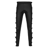 Freebily Herren Lackleder Hosen Skinny Mit Reißverschluss Wetlook Leggings Stretche Lederhosen Pants Slim Fit Tights Gothic Steampunk Clubwear Schwarz_F M