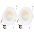 2 Pack 5/6 Inch 5CCT LED Recessed Lighting, Dimmable Can Lights with Baffle Trim, 2700K/3000K/4000K/5000K/6500K Selectable, 12.5W=100W, 950LM, Wet Rated, Retrofit Installation, ETL & FCC