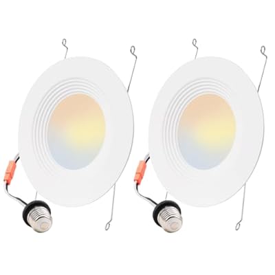 2 Pack 5/6 Inch 5CCT LED Recessed Lighting, Dimmable Can Lights with Baffle Trim, 2700K/3000K/4000K/5000K/6500K Selectable, 12.5W=100W, 950LM, Wet Rated, Retrofit Installation, ETL & FCC