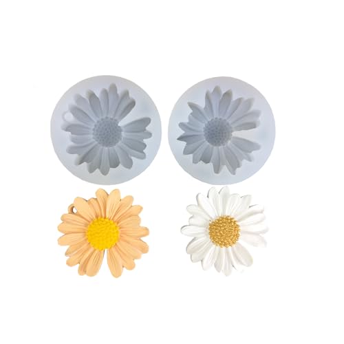 2 PCS Daisy Flower Silicone Mold，Unique Resin Candle Molds，3D Flower Fondant Chocolate Cake Cupcake Topper Decoration Mold，DIY Soap Wax Epoxy Resin Concrete Casting Polymer Clay Craft