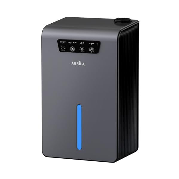 ABRILA - Deshumidificador/Humidificador Kendra Gris 70W | 1L/día | Depósito de 3,5L | Modo Sueño | LUZ RGB Ambiente | Gris