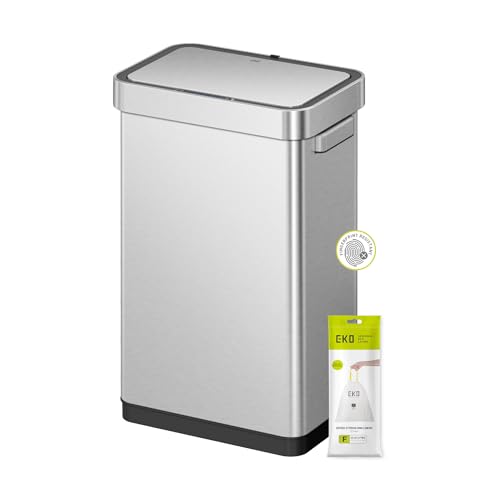 EKO Deluxe Mirage T Sensor Bin, Large 50 Litre Capacity, Brushed Stainless Steel Hands Free Motion Sensor Bin With An Interactive Display, Soft Close, Brushed Stainless Steel