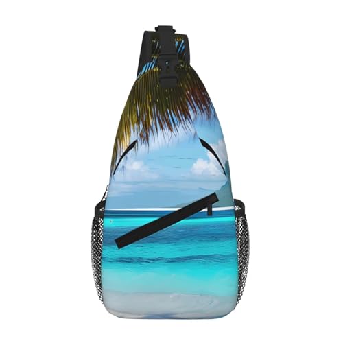 Tahiti Beach Printing Fashion Sling Bag For Men Chest Shoulder Backpack Crossbody Motocycle Daypack For Travel Hiking