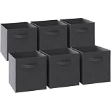 Fabric Storage Cubes for Cube Organizer - 6 Pack Heavy Duty Dark Grey Storage Bins - 13 Inch Cube Storage Bin, Use As A Clothes Storage Box In Closet, Baskets For Shelves or Cubbies Storage bins