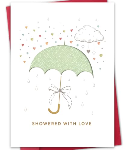 Bestmelo Bridal Shower Card Gift, Showered with Love Card for Bride to Be, Wedding Shower Card, Bridal Shower Congratulations Gift for Bride, Printed Message Inside, with Red Envelope and Gold Seal Sticker