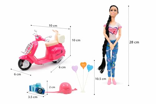 Image of Lyla Alia Joyful Adventure Doll with Scooter - 29 cm Doll with Helmet, Balloons & Bike Accessories | Pretend Play Vehicle Toy Set for Girls 3+ Years