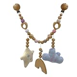 Ueiwffzo Kinderwagenkette aus Holz und Häkeln, Cartoon Tiere Kinderwagenkette, Geschenk zur Geburt für Babys Ab 0+ Monaten (Wolken + Sterne)