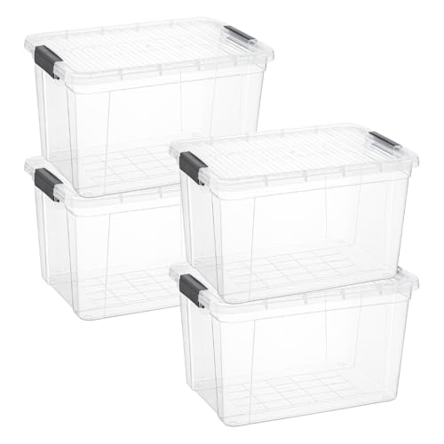 Image of Superio 14.7 Quart Clear Plastic Storage Boxes with Lids, Stackable Organizer Containers, BPA-Free Storage Bins for Home, Office, School & Dorm, 4 Pack