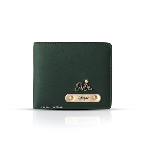 Image of Innovative Gifts Men's Personalized Wallet I Stylish Vegan Leather Slim Purse with Name & Charm I Customized Unique Gift for Birthday Anniversary Men Boy Love Husband Employees Clients (Olive)