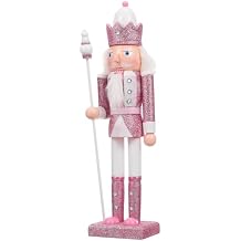 PRETYZOOM Pink Wooden Nutcracker Doll - 12 Inch Christmas Decoration Soldier with Base for Holiday Decor, Tabletop Display