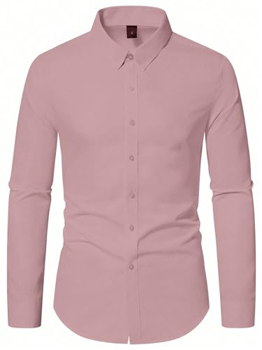 Image of AVANOVA Men's White Long Sleeve, Slim Fit Button Down Dress Shirt for Men | Casual Office Wear | Formal Business Shirts | Stylish Plain Single Breasted Shirt(Shirt 87)
