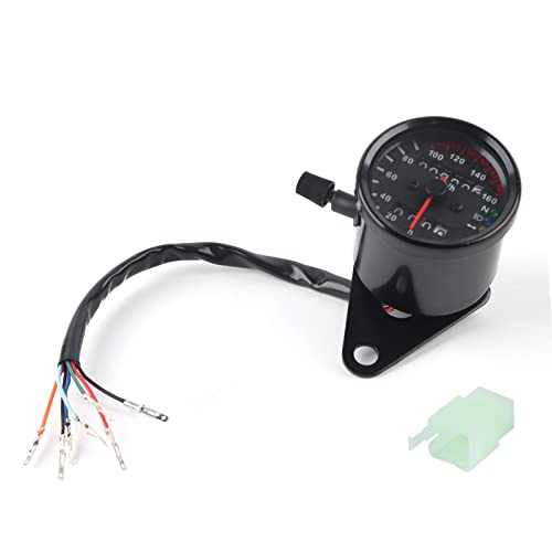 Dilwe Medidor de Motocicleta, Cuentakilómetros Universal, Velocímetro con Indicadores LED, Pantalla Digital Dual para Motocicletas de 12 V, hasta 160 Km/h, Fácil Instalación, Carcasa de Metal (BLACK)