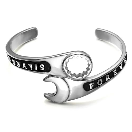 Bracelet manchette clé à molette homme aux détails ciselés rock